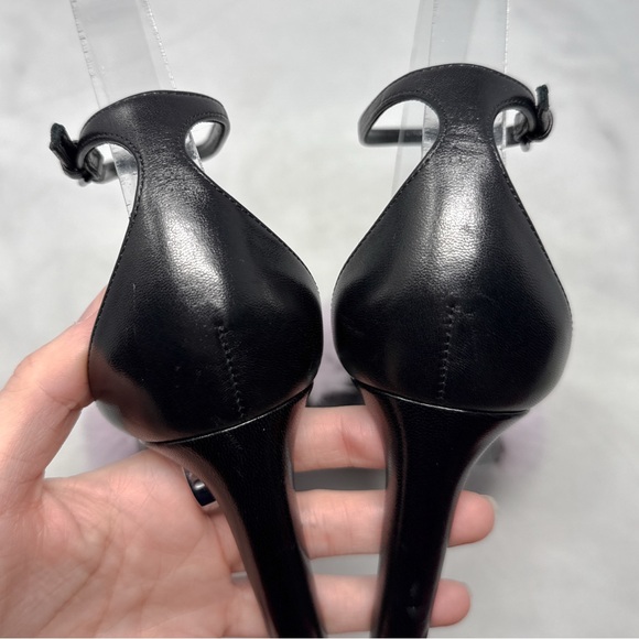 Saint Laurent Bea Mink Fur Leather Square Toe Ankle Strap Stiletto Sandal Heels - Picture 8 of 16